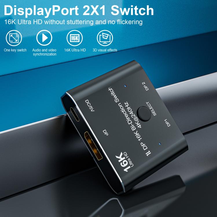 Convertidor de vídeo Ultra-HD bidireccional WG234 2 entradas 1 salida DP 16K, 16K Switcher(Black)