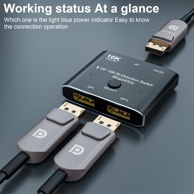 Convertidor de vídeo Ultra-HD bidireccional WG234 2 entradas 1 salida DP 16K, 16K Switcher(Black)