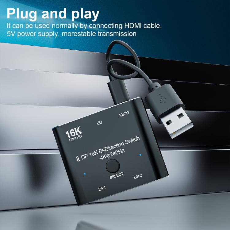 Convertidor de vídeo Ultra-HD bidireccional WG234 2 entradas 1 salida DP 16K, 16K Switcher(Black)