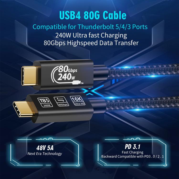 Cable de carga rápida WG240 USB/Tipo-C a Tipo-C Thunderbolt 5 de 240 W y 240 Gbps, WG240
