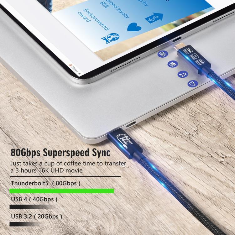 Cable de carga rápida WG240 USB/Tipo-C a Tipo-C Thunderbolt 5 de 240 W y 240 Gbps, WG240