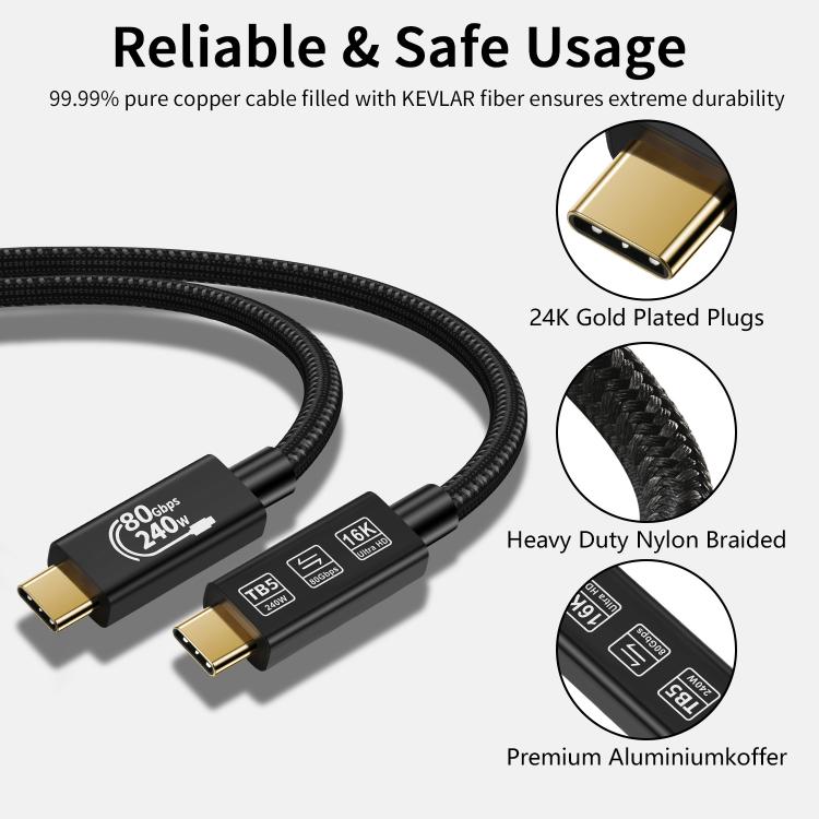 Cable de carga rápida WG240 USB/Tipo-C a Tipo-C Thunderbolt 5 de 240 W y 240 Gbps, WG240