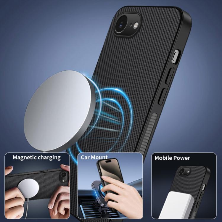 Funda para teléfono híbrida de PC y TPU con textura de fibra de carbono magnética de la serie WANLONFENG TQ, For iPhone 17e / 16e, For iPhone 17 Pro Max, For iPhone 17 Pro, For iPhone 17, For iPhone Air, For iPhone 16 Pro Max, For iPhone 16 Pro        ...