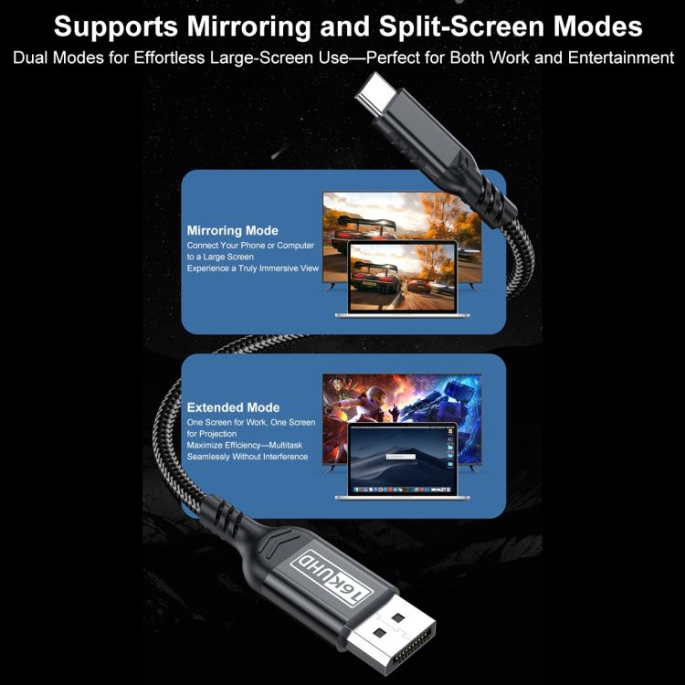 Cable adaptador Thunderbolt WG226 16K Ultra HD Tipo-C a DP 2.1 con logotipo, 1.5m, 1.8m
