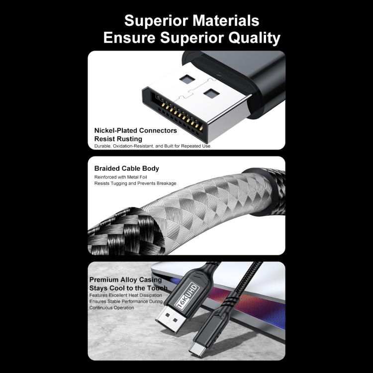 Cable adaptador Thunderbolt WG226 16K Ultra HD Tipo-C a DP 2.1 con logotipo, 1.5m, 1.8m