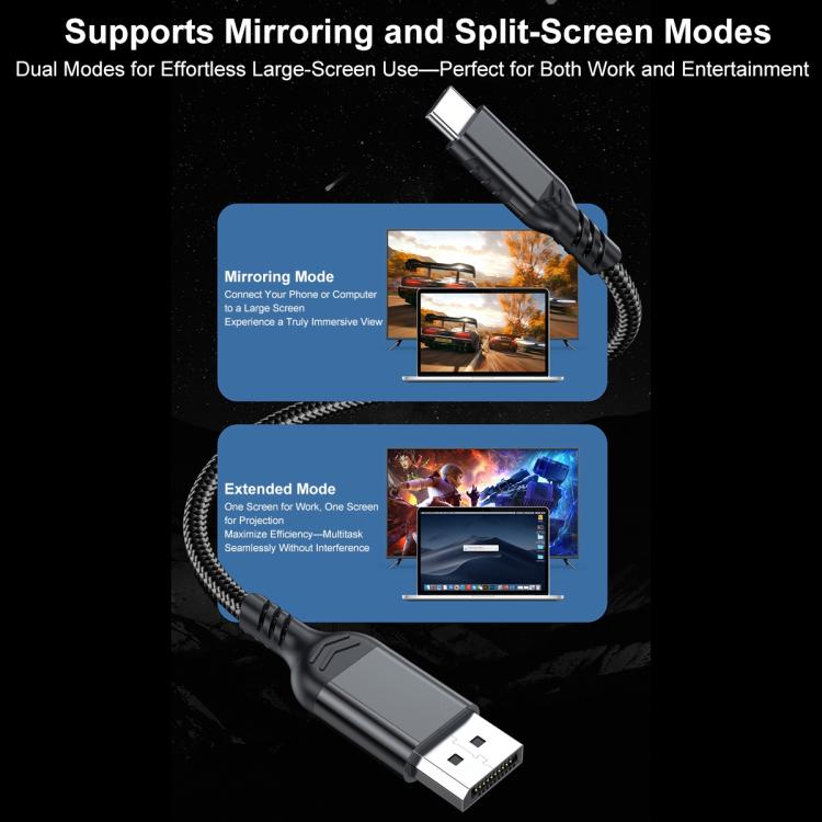 Cable adaptador Thunderbolt WG226 16K Ultra HD Tipo-C a DP 2.1 (sin logotipo), 1.5m No Logo, 1.8m No Logo