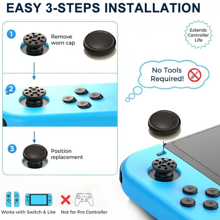 XDcase 8 piezas Tapas de repuesto para el pulgar del controlador del joystick para Switch / Switch Lite / Switch OLED