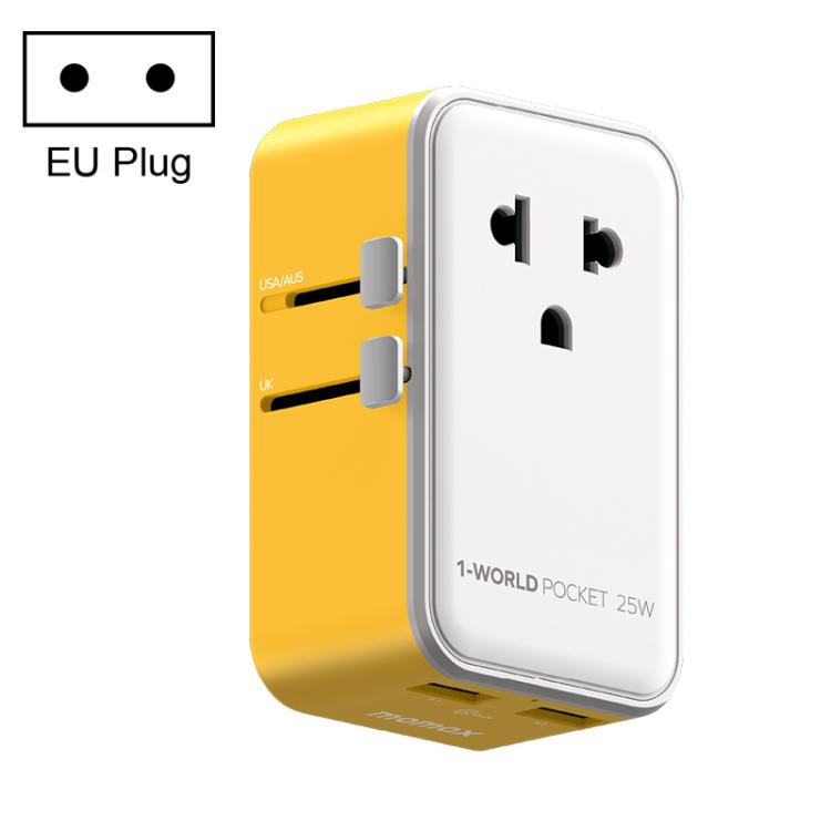 Adaptador de viaje universal MOMAX UA32 1-World Pocket de 25 W y 4 puertos con tecnología GaN ultradelgada., AU Plug, EU Plug, UK Plug, US Plug