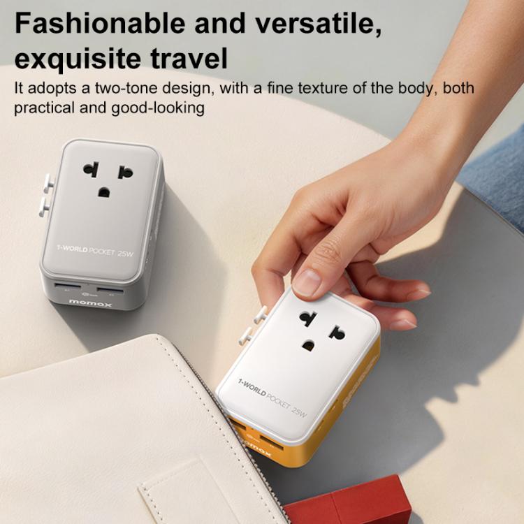 Adaptador de viaje universal MOMAX UA32 1-World Pocket de 25 W y 4 puertos con tecnología GaN ultradelgada., AU Plug, EU Plug, UK Plug, US Plug