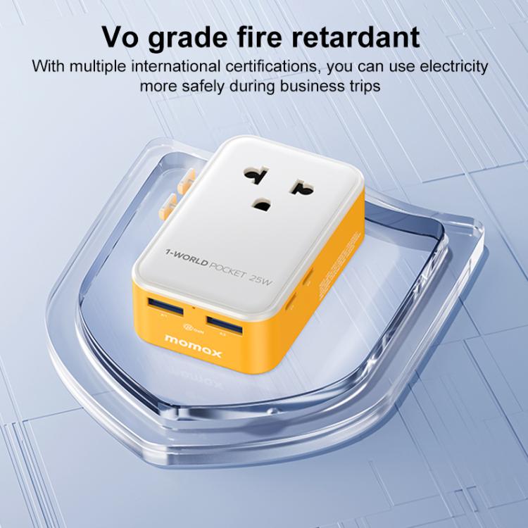 Adaptador de viaje universal MOMAX UA32 1-World Pocket de 25 W y 4 puertos con tecnología GaN ultradelgada., AU Plug, EU Plug, UK Plug, US Plug