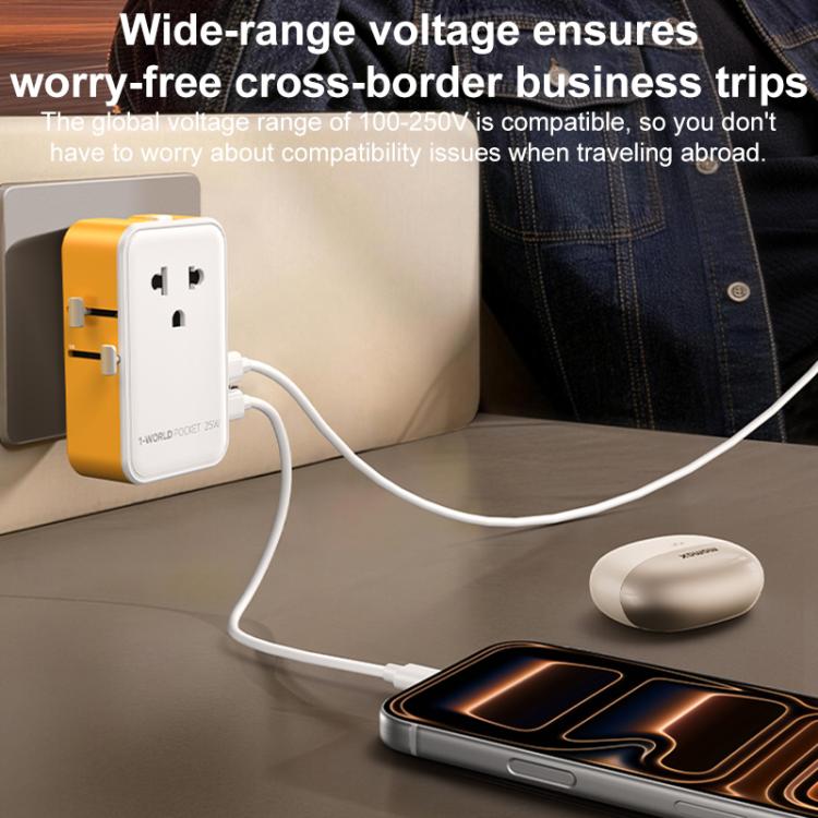 Adaptador de viaje universal MOMAX UA32 1-World Pocket de 25 W y 4 puertos con tecnología GaN ultradelgada., AU Plug, EU Plug, UK Plug, US Plug
