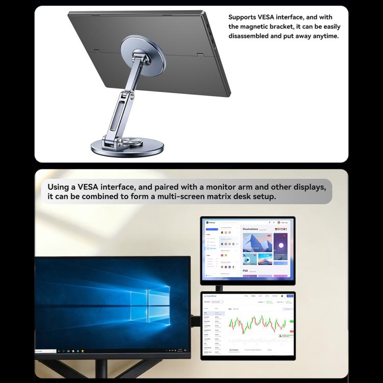Monitor portátil HAILESI S135 de 13,5 pulgadas, 2.2K, 500 nits con soporte plegable.
