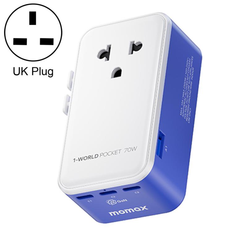 Adaptador de viaje universal MOMAX UA36 1-World Pocket de 70 W y 4 puertos con tecnología GaN ultradelgada., AU Plug, EU Plug, UK Plug, US Plug