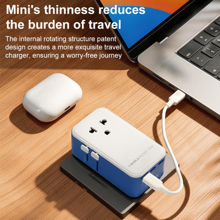 Adaptador de viaje universal MOMAX UA36 1-World Pocket de 70 W y 4 puertos con tecnología GaN ultradelgada., AU Plug, EU Plug, UK Plug, US Plug