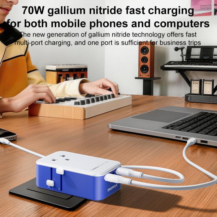 Adaptador de viaje universal MOMAX UA36 1-World Pocket de 70 W y 4 puertos con tecnología GaN ultradelgada., AU Plug, EU Plug, UK Plug, US Plug