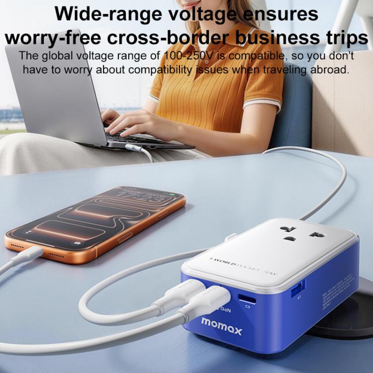 Adaptador de viaje universal MOMAX UA36 1-World Pocket de 70 W y 4 puertos con tecnología GaN ultradelgada., AU Plug, EU Plug, UK Plug, US Plug