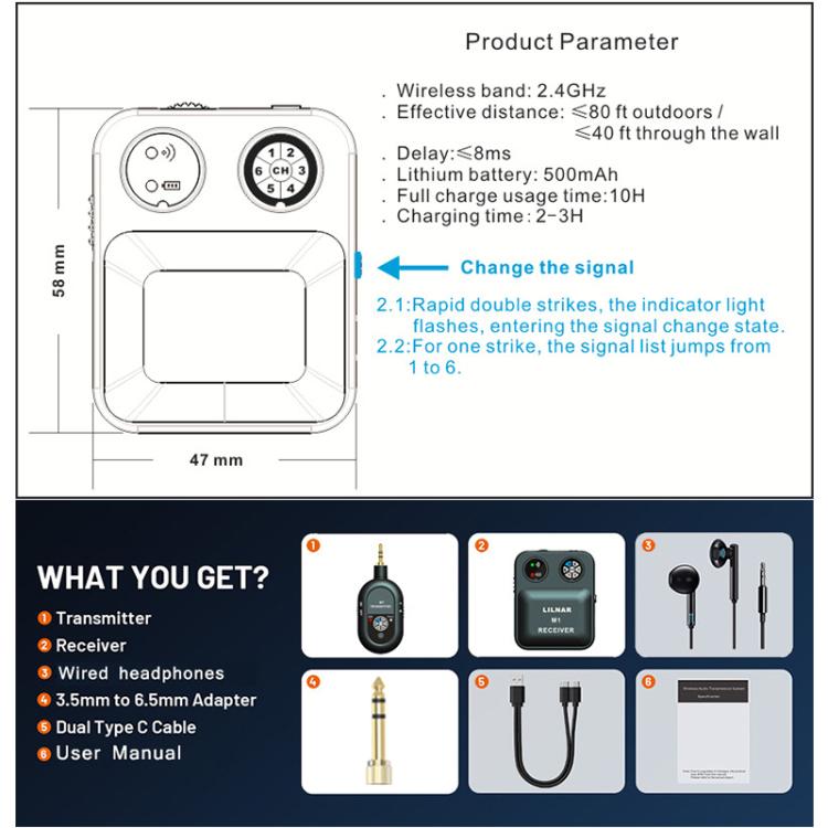 Sistema portátil inalámbrico de monitorización intraauricular MT-M1 para etapa 1 TX y 1 RX, MT-M1