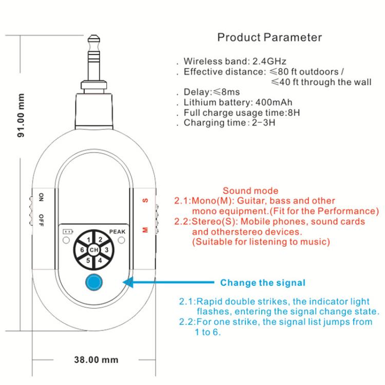Sistema de monitorización intraauricular inalámbrico portátil MT-M3 para escenario, transmisor de 3,5 mm/6,5 mm y receptor., MT-M3