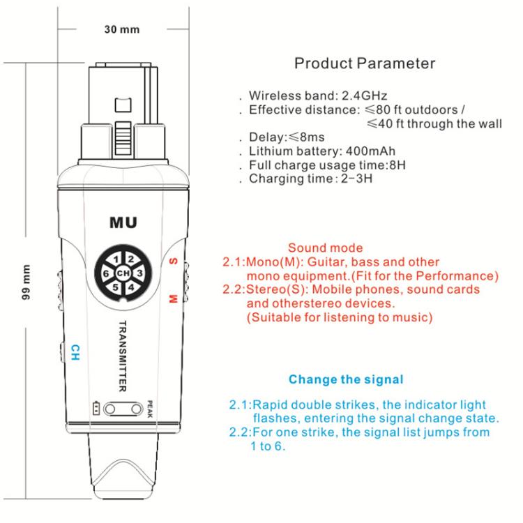 Sistema de monitorización intraauricular inalámbrico portátil MU-M1 para etapa 1 TX y 1 RX, MU-M1