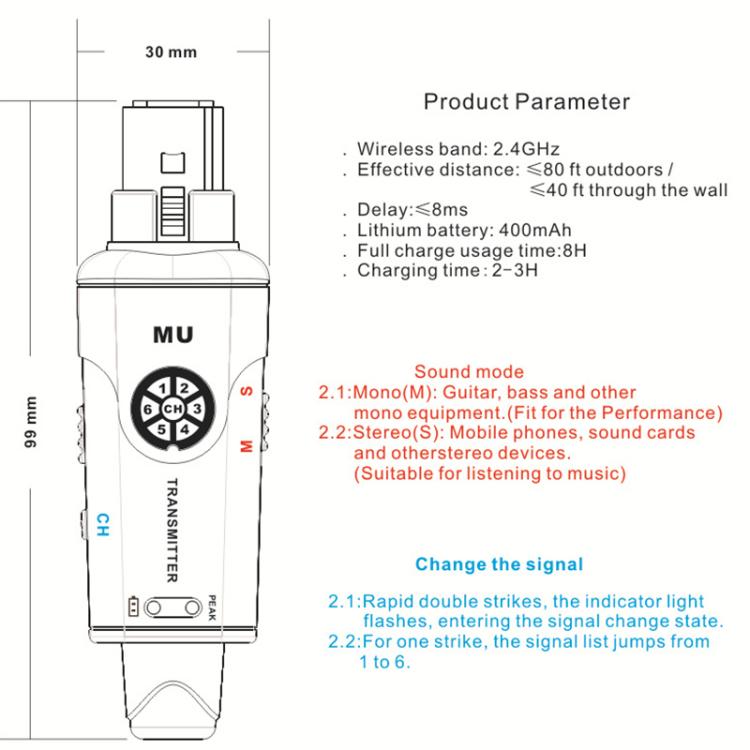 Sistema de monitorización intraauricular inalámbrico portátil MU-M2 para etapa 1 TX y 1 RX, MU-M2