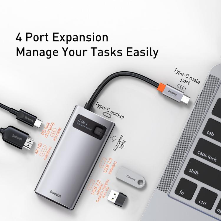 Baseus Metallic Glow Series CAHUB-CY0G Estación de acoplamiento multifuncional 4 en 1 con puerto USB tipo C
