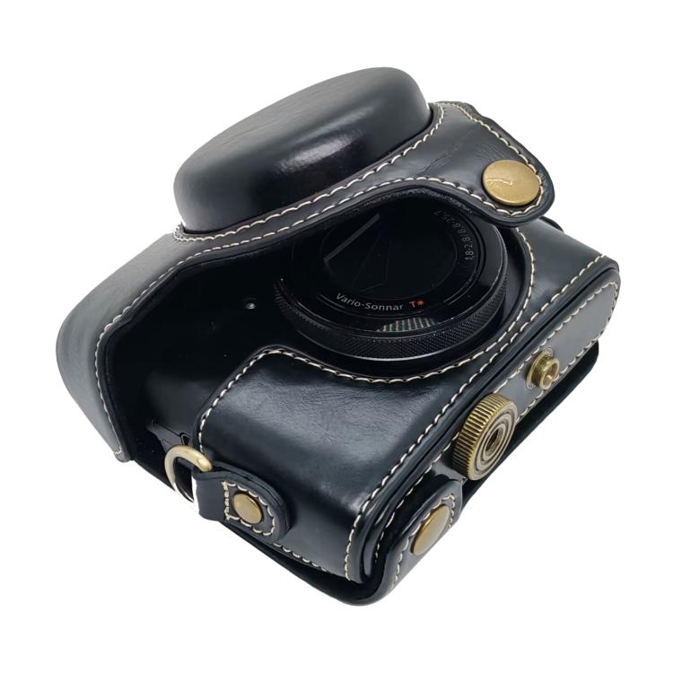 Funda para cámara de cuero vegano estilo retro de cuerpo completo con correa., For Sony RX100 M7 / RX100 VII