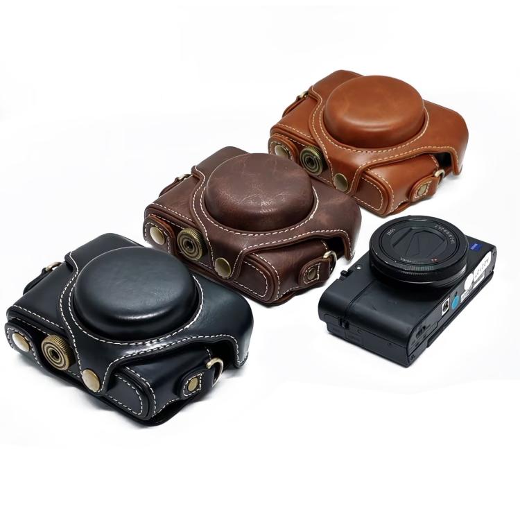 Funda para cámara de cuero vegano estilo retro de cuerpo completo con correa., For Sony RX100 M7 / RX100 VII