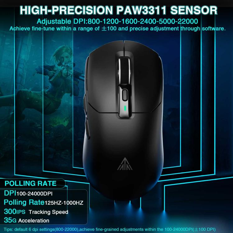 Ratón inalámbrico para juegos SOLA SM820 Tri-Mode de 22000 DPI y 1000 Hz con base de carga RGB