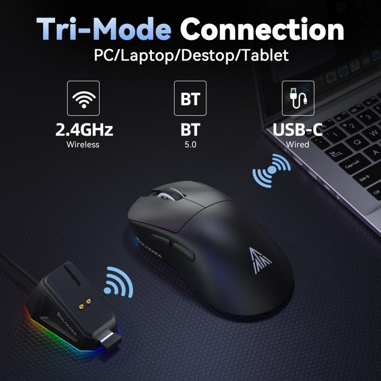 Ratón inalámbrico para juegos SOLA SM822 Tri-Mode de 24000 DPI y 1000 Hz con base de carga RGB