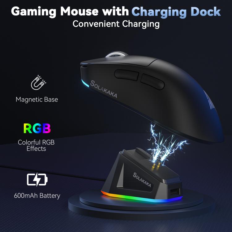 Ratón inalámbrico para juegos SOLA SM822 Tri-Mode de 24000 DPI y 1000 Hz con base de carga RGB