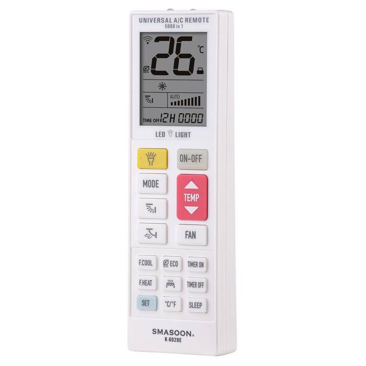 Control remoto universal para aire acondicionado SMASOON K-6028E con luz LED.