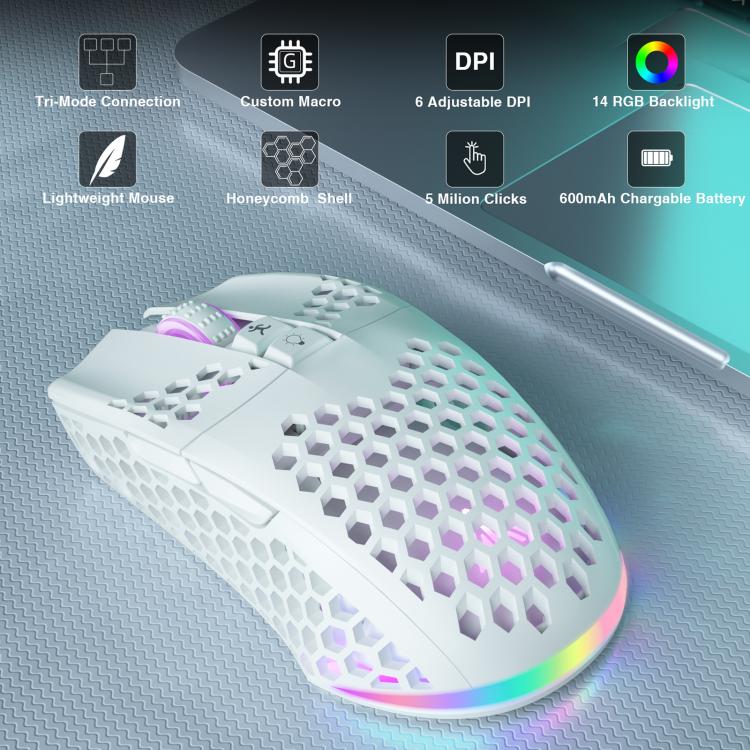 Ratón inalámbrico para juegos SOLAKAKA SM600 con diseño hueco, RGB y tres modos.