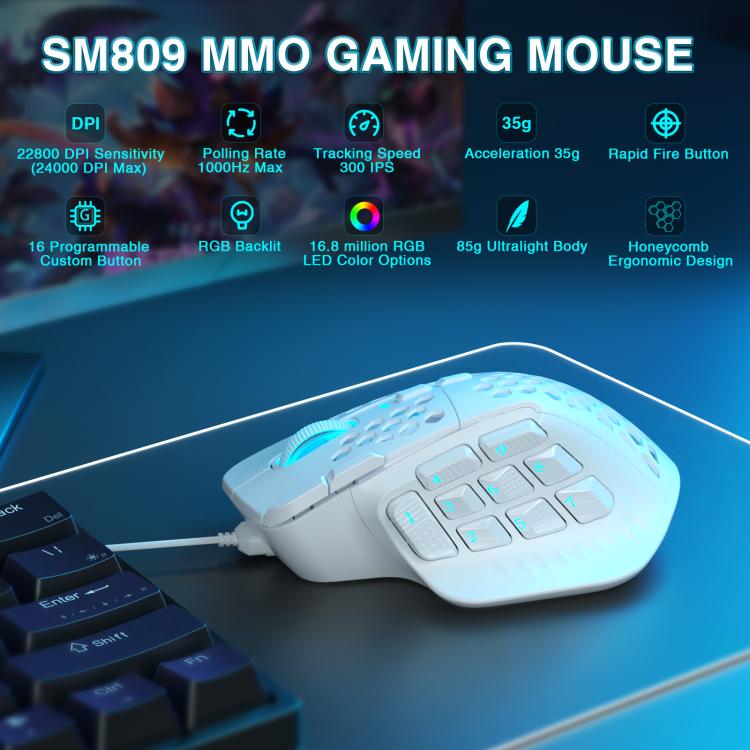 Ratón MMO con cable RGB Honeycomb SOLAKAKA SM809
