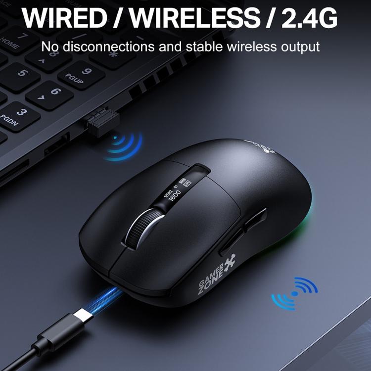 Ratón ONIKUMA DM07 de 24000 DPI y 2,4 GHz, inalámbrico y con cable, con tres modos de funcionamiento y base de carga magnética RGB.
