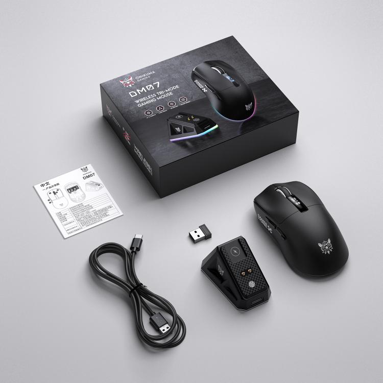 Ratón ONIKUMA DM07 de 24000 DPI y 2,4 GHz, inalámbrico y con cable, con tres modos de funcionamiento y base de carga magnética RGB.