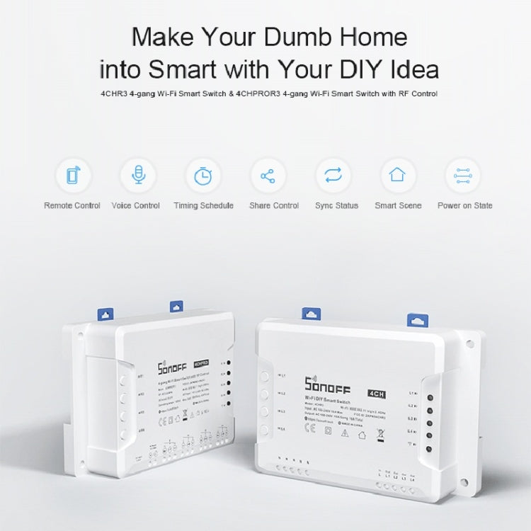 Controlador de cuatro vías con interruptor de hogar inteligente para teléfono móvil Sonoff 4CHPROR3, compatible con sincronización de control de largo alcance