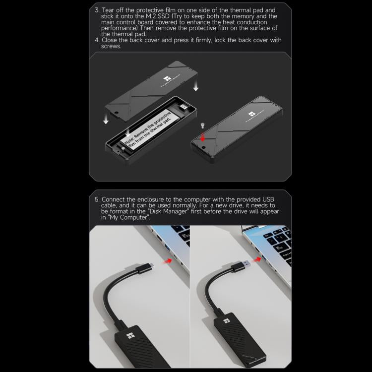 Carcasa para SSD M.2 NVMe THERMALRIGHT HR-EB109 con cable USB a Tipo-C y cable Tipo-C a Tipo-C., EB109 A-C & C-C Cable