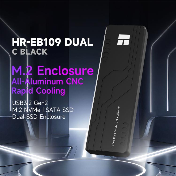 Carcasa para SSD THERMALRIGHT HR-EB109 M.2 NVMe / SATA de doble protocolo con cable USB-C a USB-C., EB109 Dual Protocol