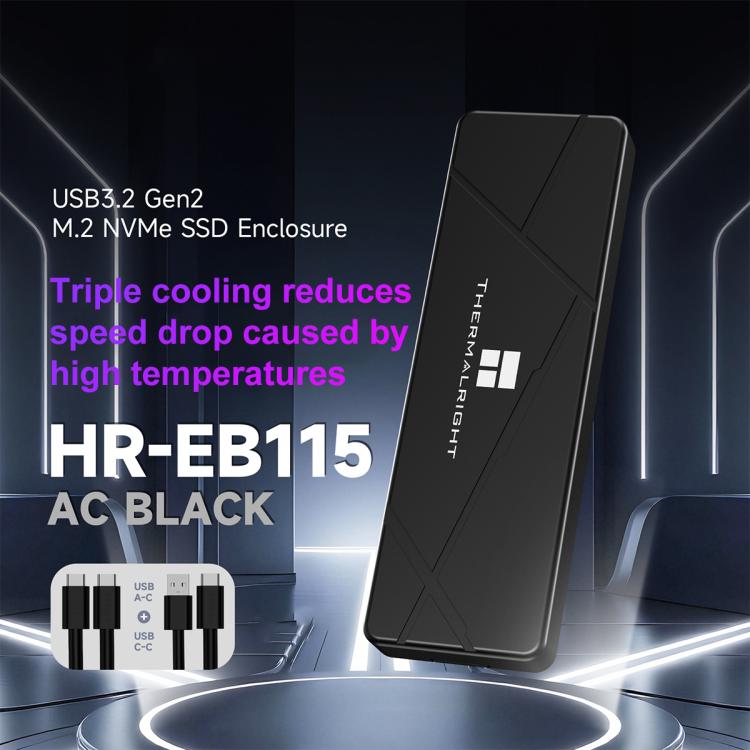 Carcasa para SSD M.2 NVMe THERMALRIGHT HR-EB115 con cable USB a Tipo-C y cable Tipo-C a Tipo-C., EB115 A-C & C-C Cable