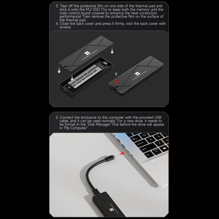 Carcasa para SSD M.2 NVMe THERMALRIGHT HR-EB115 con cable USB-C a USB-C., EB115 C-C Cable