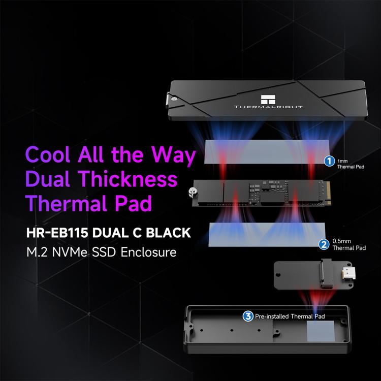 Carcasa para SSD THERMALRIGHT HR-EB115 M.2 NVMe / SATA de doble protocolo con cable USB-C a USB-C., EB115 Dual Protocol