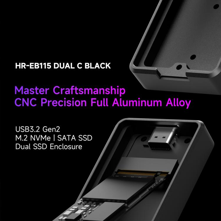 Carcasa para SSD THERMALRIGHT HR-EB115 M.2 NVMe / SATA de doble protocolo con cable USB-C a USB-C., EB115 Dual Protocol