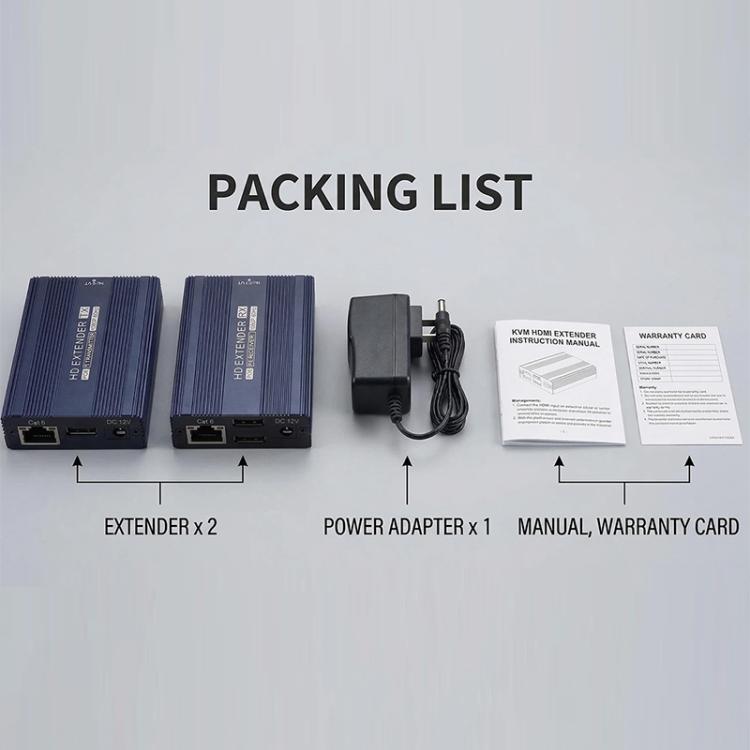 Extensor HDMI ET1815KVM de 150 m, 1080p, 60 Hz con puerto Cat6/RJ45/KVM, US Plug, EU Plug, AU Plug, UK Plug