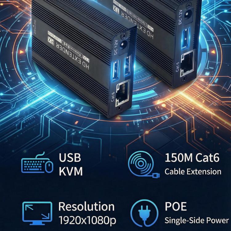 Extensor HDMI ET1815KVM de 150 m, 1080p, 60 Hz con puerto Cat6/RJ45/KVM, US Plug, EU Plug, AU Plug, UK Plug