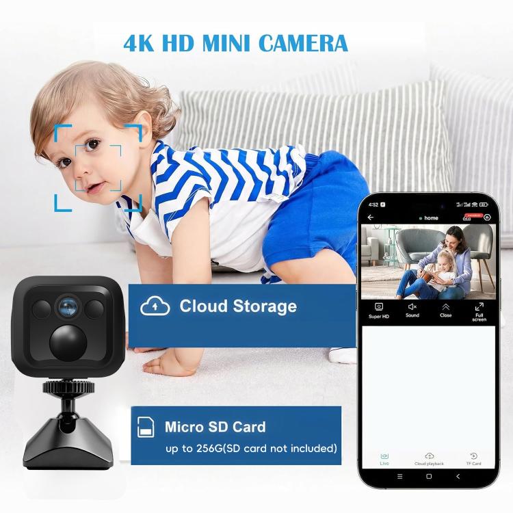 Cámara WiFi inteligente HD para el hogar B01, compatible con visión nocturna y detección de movimiento., B01
