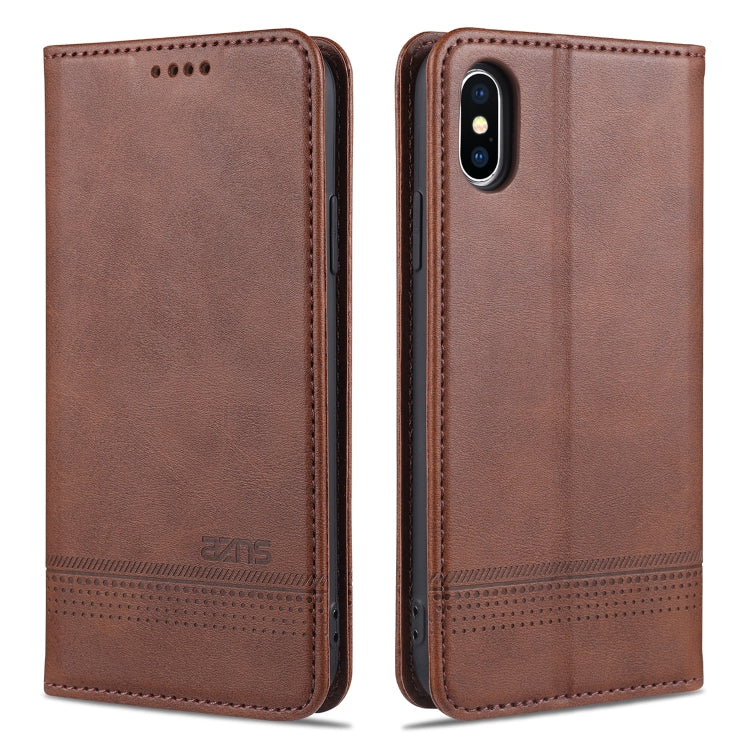 AZNS Funda de cuero con tapa horizontal con textura de becerro magnético con ranuras para tarjetas y soporte y billetera para iPhone X / XS, For iPhone X / XS