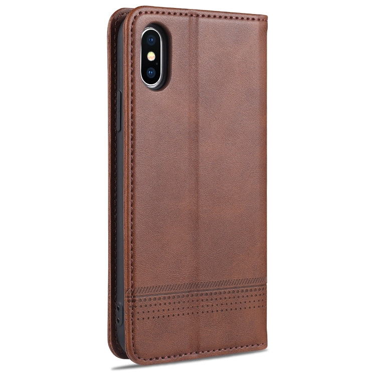 AZNS Funda de cuero con tapa horizontal con textura de becerro magnético con ranuras para tarjetas y soporte y billetera para iPhone X / XS, For iPhone X / XS