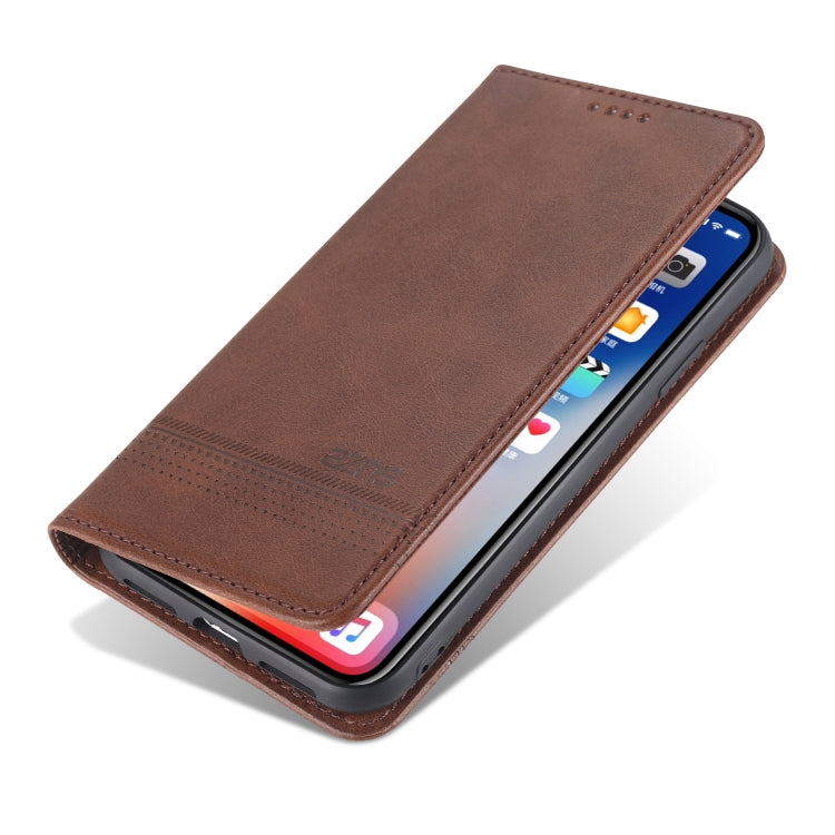 AZNS Funda de cuero con tapa horizontal con textura de becerro magnético con ranuras para tarjetas y soporte y billetera para iPhone X / XS, For iPhone X / XS