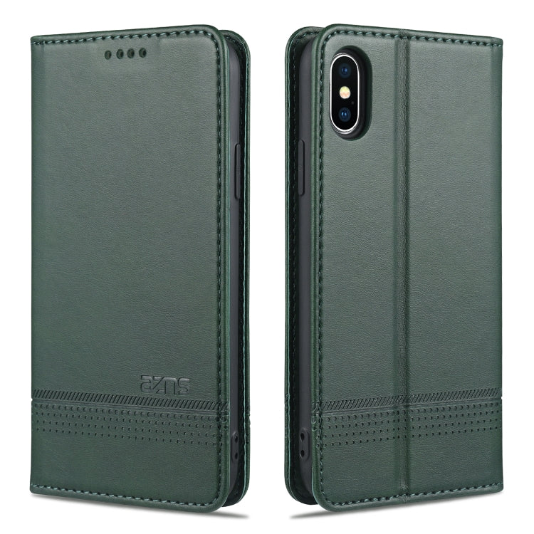 AZNS Funda de cuero con tapa horizontal con textura de becerro magnético con ranuras para tarjetas y soporte y billetera para iPhone X / XS, For iPhone X / XS