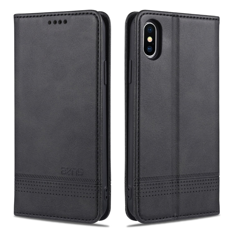 AZNS Funda de cuero con tapa horizontal con textura de becerro magnético con ranuras para tarjetas y soporte y billetera para iPhone X / XS, For iPhone X / XS